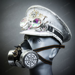 White Sequins Steampunk Captain Cap Kaleidoscope Goggle Silver Party Gas mask
